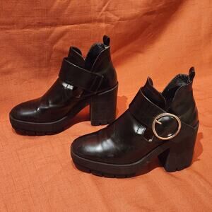 ZARA Trafaluc Black Chunky Platform Mary Janes Lug Sole Ankle Booties Sz 6 /36